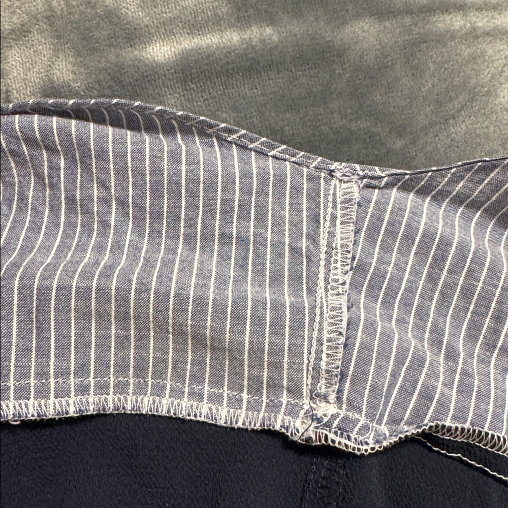 Navy Preppy Style Blouse / Attached Pin Stripe Sleeves & Collar - Picture 8 of 11